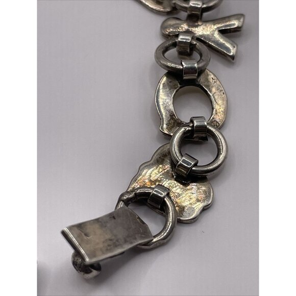 Mexico 925 Silver Enamel ABC Teacher Children Kids Chain Bracelet Vintage A277 - Picture 11 of 16